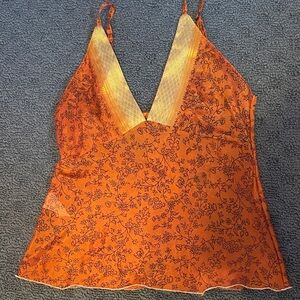 Silk Floral Orange and Gold Halter Top